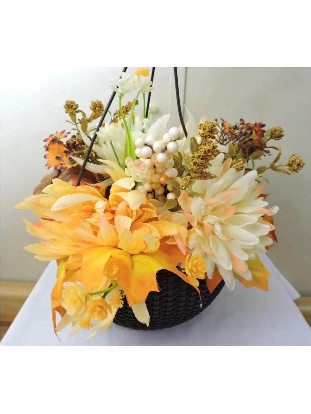 Artificial Hanging Flowers Basket Faux Fall Decor NWT Beautiful